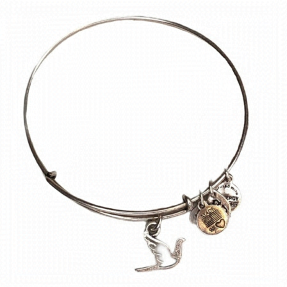 ALEX and Ani Sacred Dove Flying Bird Silver Tone Bracelet Bangle Charm